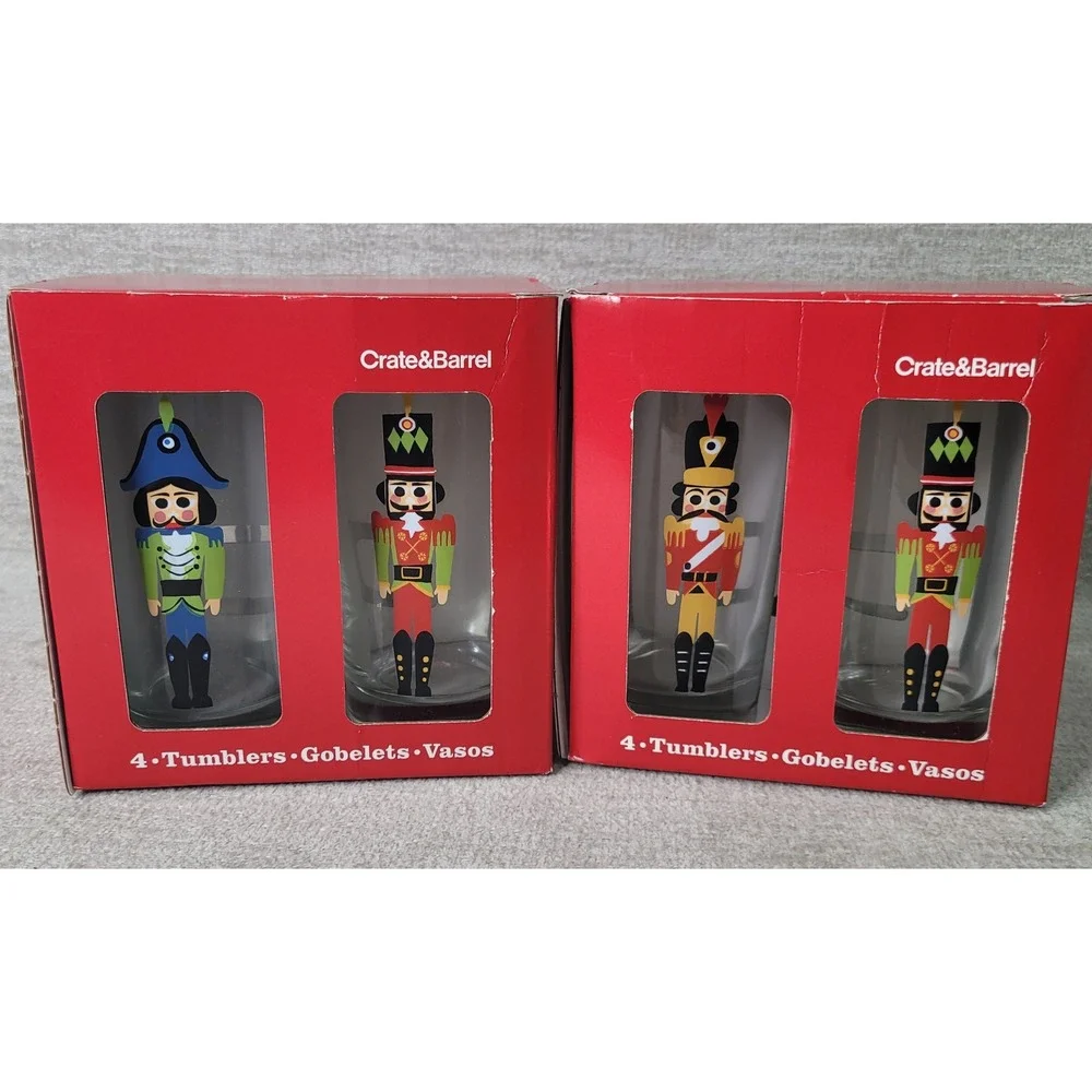 Crate & Barrel Nutcracker Tumblers 12 oz Set of 8 Holiday Christmas Glassware